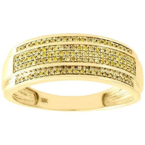 Yellow Diamond Wedding Band Men's 10K Gold Round Cut Pave Engagement Ring .30 Ct black friday deal